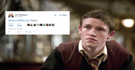 ComedyCentralUK's tweet photo. Accio Gryffindors. @DevonMMurray just confessed something major to @jk_rowling https://t.co/dDPS9kNSRB https://t.co/C1LFjSUo93