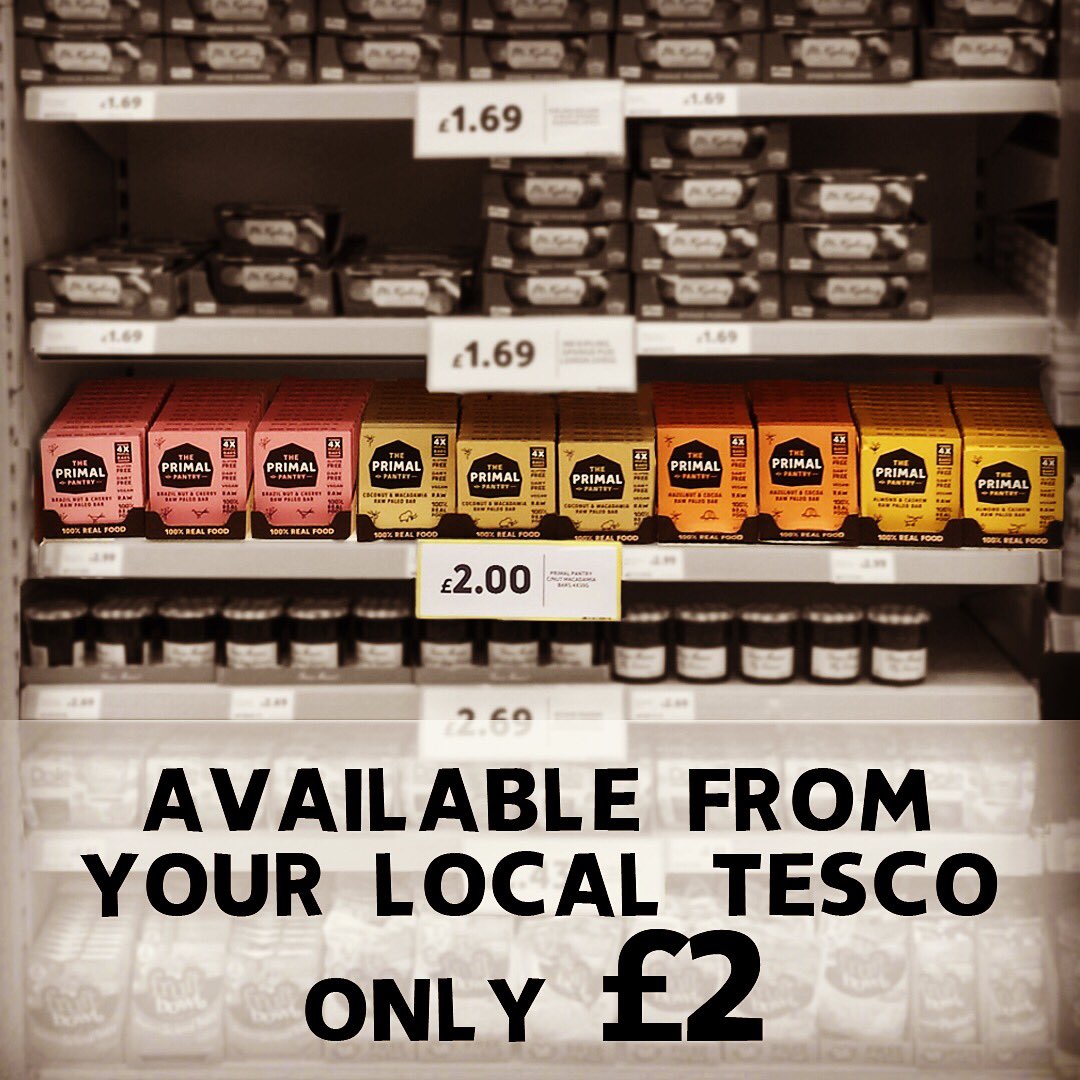 ThePrimalPantry's tweet photo. Look what's just gone on promotion in @Tesco- our brand new multipacks! Same flavours & ingredients but in a smaller size & in a pack of 4! https://t.co/kD61uM1Muh