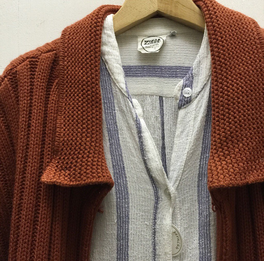 吉祥寺古着屋ガーニッシュ V Twitter ストライプのガーゼシャツワンピースと テラコッタカラーのニットガウン Vintage 吉祥寺古着屋 吉祥寺 ヴィンテージ 古着女子 レディース古着 ロングカーディガン ニット ガウン テラコッタカラー