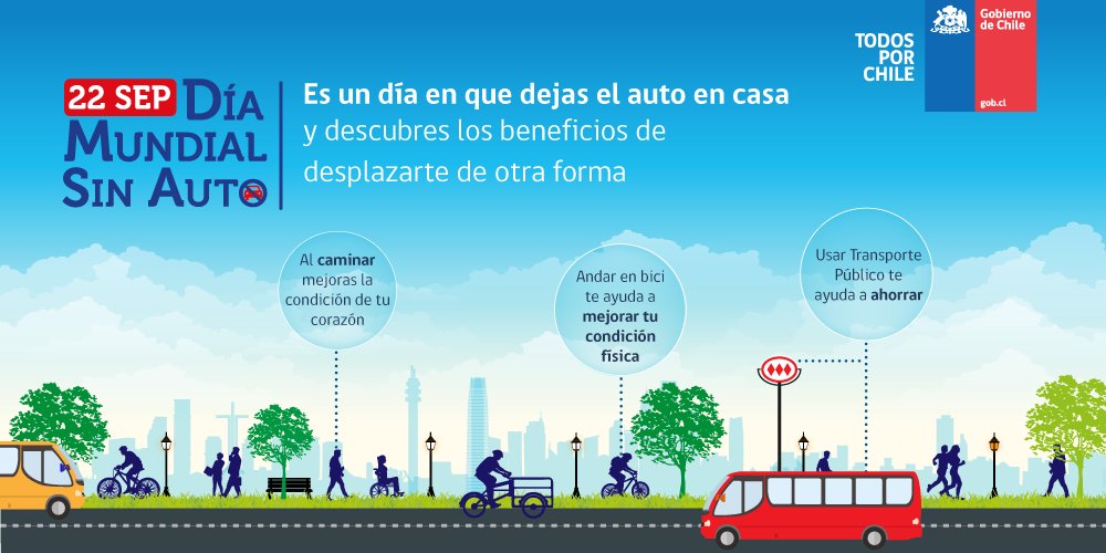 Transantiago's tweet photo. ¡Un día de respiro para el planeta! Deja el auto en casa y súmate al #DMSA2016. Jueves 22/09 https://t.co/N9ok2AHqea