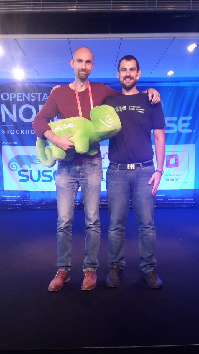 SUSE_Briggsy's tweet photo. And we have a winner....@SUSE give away a humongous Chameleon Geeko (that's his name :0) for best question to Nanuk during #OpenStacknordic https://t.co/BVTXHL3u3e