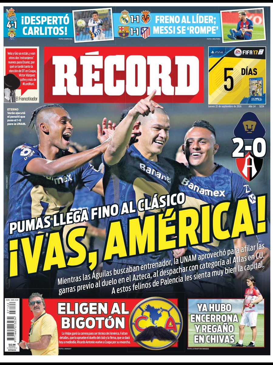 gvlo2008's tweet photo. Portada @record_mexico @Univ_Deportivo @marca @mundodeportivo https://t.co/U4ChlwyVdI