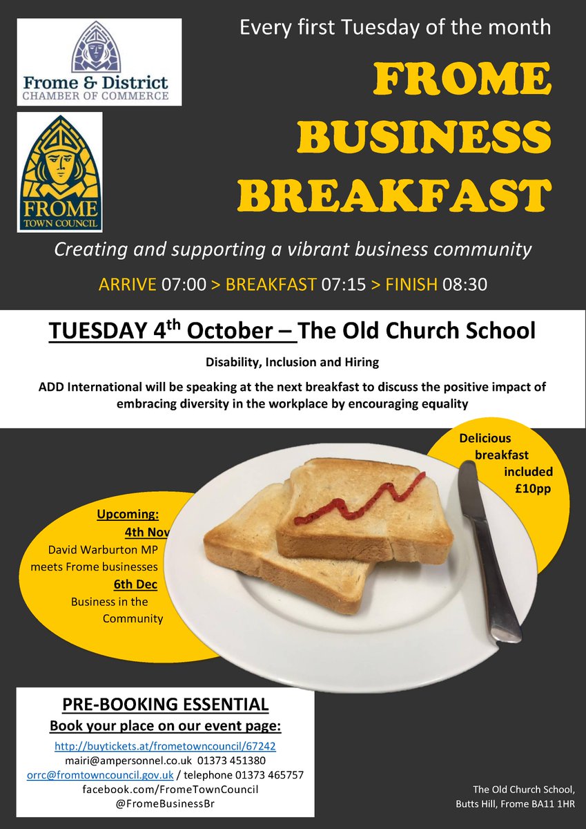 FromeBusinessBr's tweet photo. At our next Business Breakfast we will discuss the positive impact of embracing #diversity in the workplace #Frome 4th October 7am - 8.30am https://t.co/JdK45XFD01