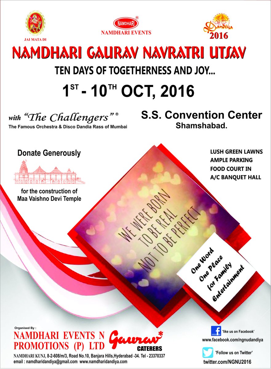 NGNU2016's tweet photo. #ngnu2016 #namdharievents #Hyderabad #familyentertainment #oct1st10th https://t.co/7qVPb0mHdU