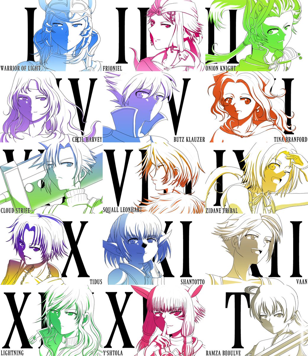 ふにょり 6月イヴァフェス Ffrkが間もなく二周年ということで記念絵用に参戦している1 14 Tの歴代主人公 代表者含 たち 私はtしかやってませんが皆さんの思い入れのあるffはどれですか Ff Ff Rk