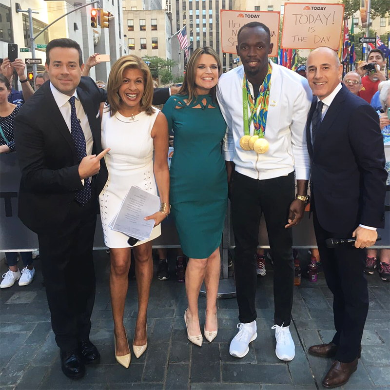 TeamJA876's tweet photo. Usain Bolt 🇯🇲 says he had a great time as a guest on the @TodayShow with Matt Lauer. #UP #TeamJamaica #BrandJamaica (📷 via @usainbolt) https://t.co/hs1H4dwSzc