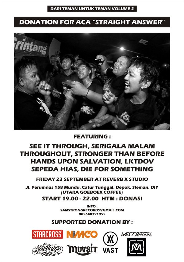 23 Sept. Dari Teman Untuk Teman Vol.2 'Donation For Aca Straight Answer' | at Reverb X Studio YK