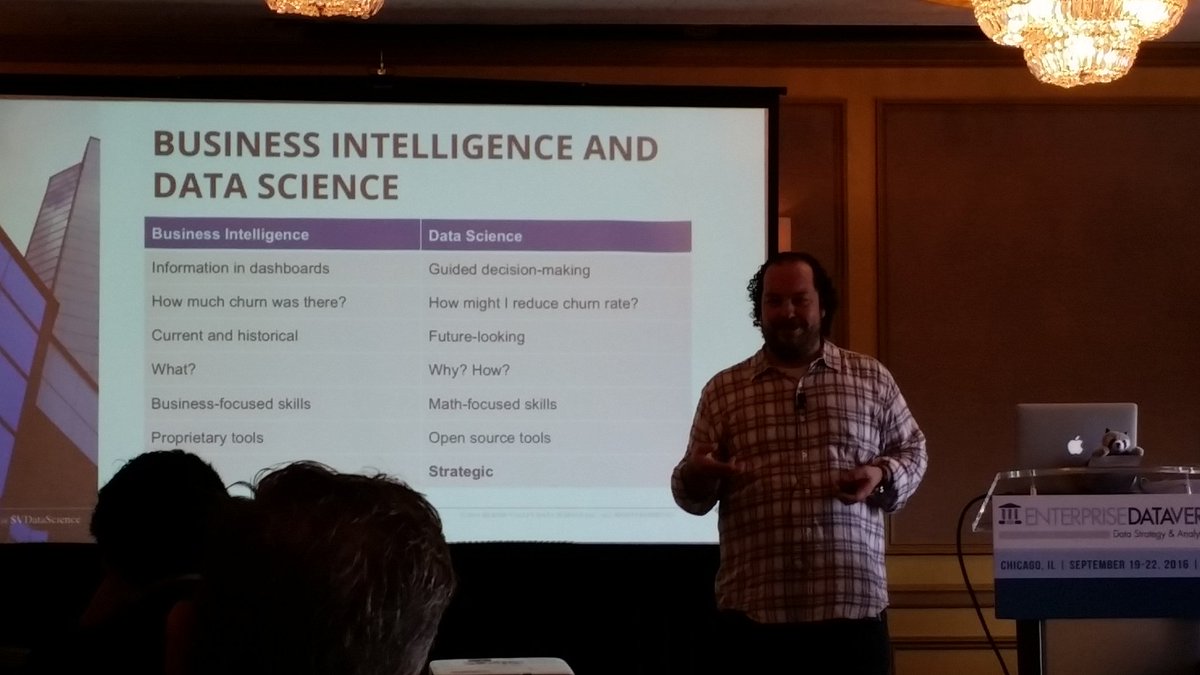 KentGraziano's tweet photo. John Akred from @SVDataScience discusses difference between #BI and #DataScience #edv16 https://t.co/zlULDM152A