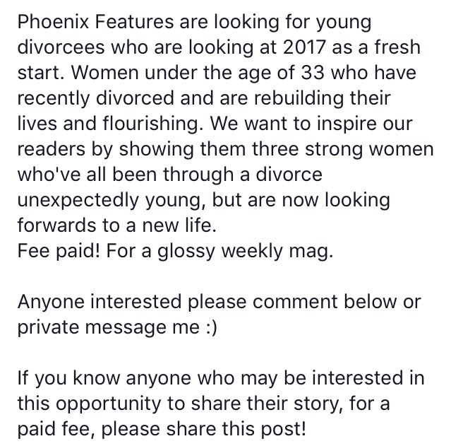 uartimportant's tweet image. Young #divorcees making the most of their #freshstart in life, read below! Share your story and get paid for doing it :)