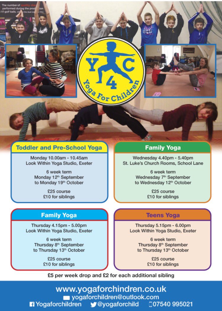 yogaforchild's tweet photo. Here is my new #yoga class schedule. Places left on a couple of courses. #yoga #Yogaforchildren #Exeter https://t.co/d1LyigZiEN