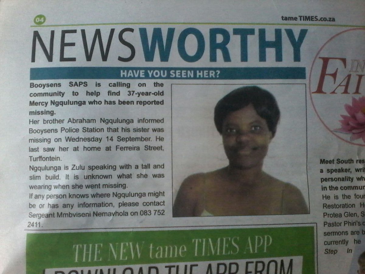 TheSADAG's tweet image. If you have any info about missing #Esidimeni patient Mercy Ngqulunga, pls call 0800121314. She was featured on #Checkpoint @eNCA &amp;amp; @etv RT