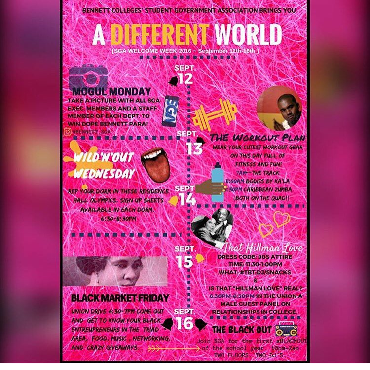 _kemawashere's tweet photo. 🔊 BC SGA Presents A DIFFERENT WORLD 🔊 It's Nothing Like You've Seen Before. 🔔💙#SGAWelcomeWeek #Bennett #NCAT #UNCG https://t.co/yzTVFN49wD