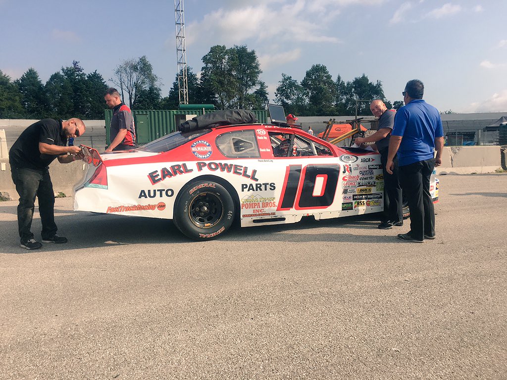 FastTrackRacin's tweet photo. Rolling the #10 @DoubleHRanch Chevy through tech this morning! #100thrace #ARCA #Pompa https://t.co/2ZdC5mQvy1