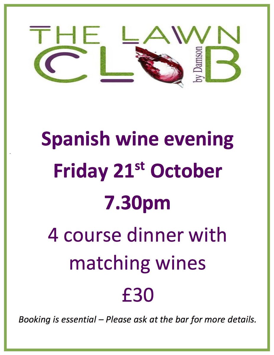 LawnClubDamson's tweet photo. If you're joining us tomorrow for #SundayLunch , don't forget to find out more &amp; book for our Spanish wine evening https://t.co/LsnrzgRTOv