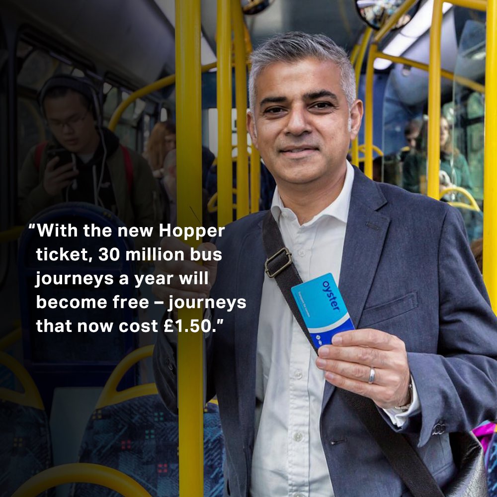 MayorofLondon's tweet photo. The #Hopper ticket means 30 million free bus journeys for Londoners every year. https://t.co/PuQdQPNX0b