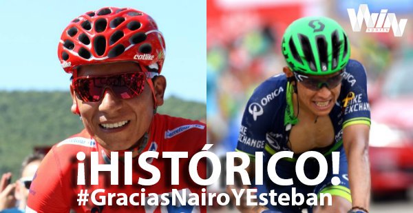 andreybarragan's tweet image. Simplemente orgullo Colombiano #Chavito @estecharu  y @NairoQuinCo  #LaVueltaxESPN