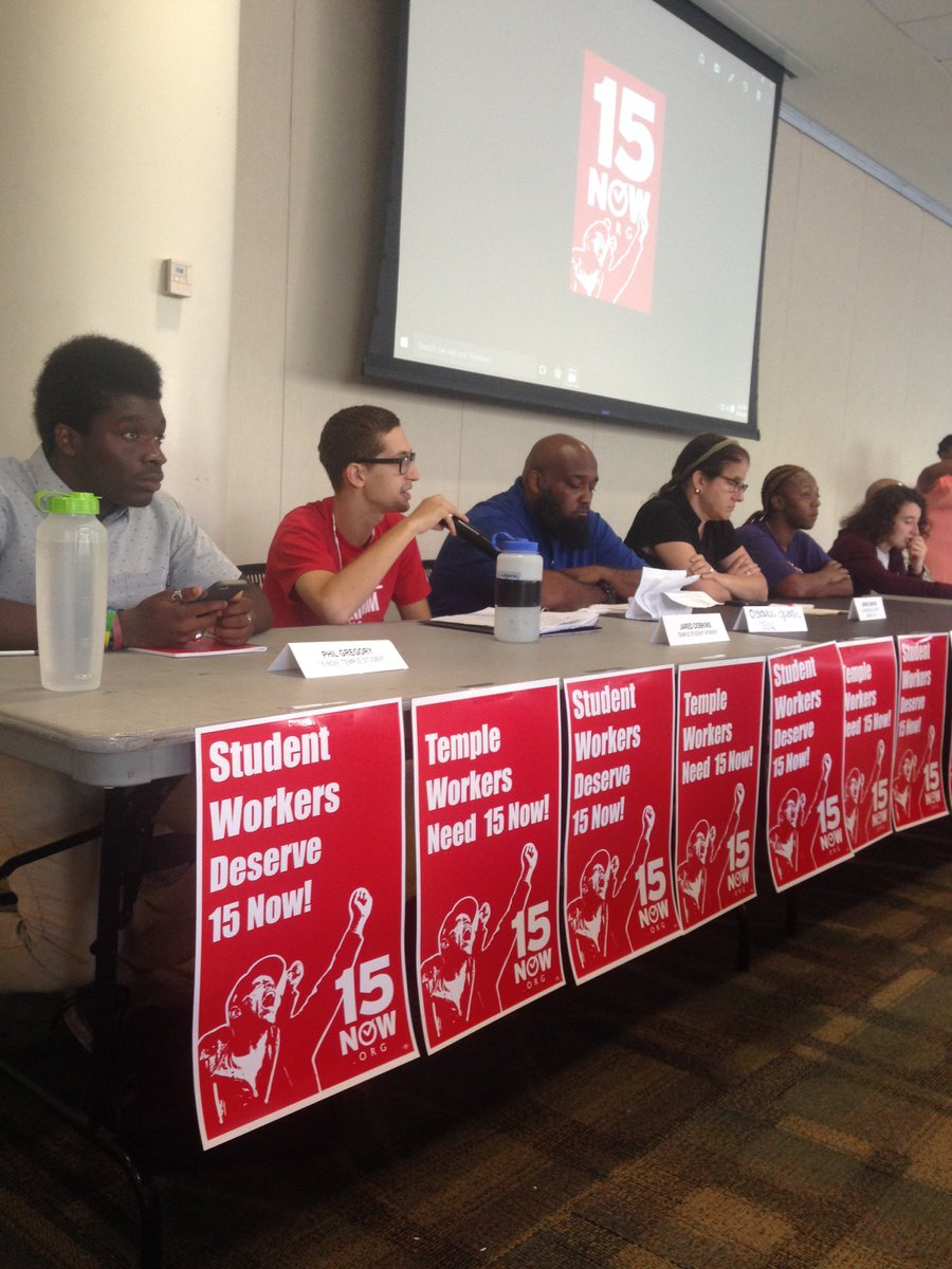 "<a href="/TempleUniv/">Temple University</a> Board  same ppl who put folks in City Hall who oppose 15 min wage." Student worker Jared #15atTemple