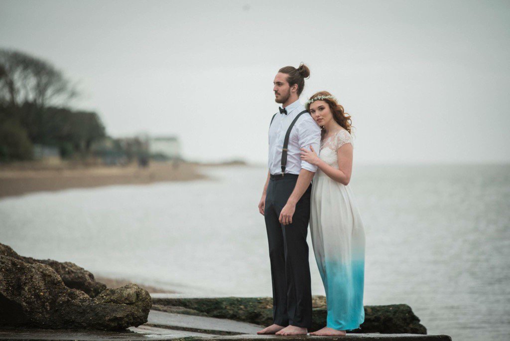 A beautiful splash of colour. Bespoke bridal wear by Lucy. #dipdyeweddingdress #weddingdress #bohobride