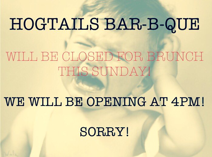 NO BRUNCH THIS SUNDAY! Closed for a private event! We'll be opening at 4pm!
