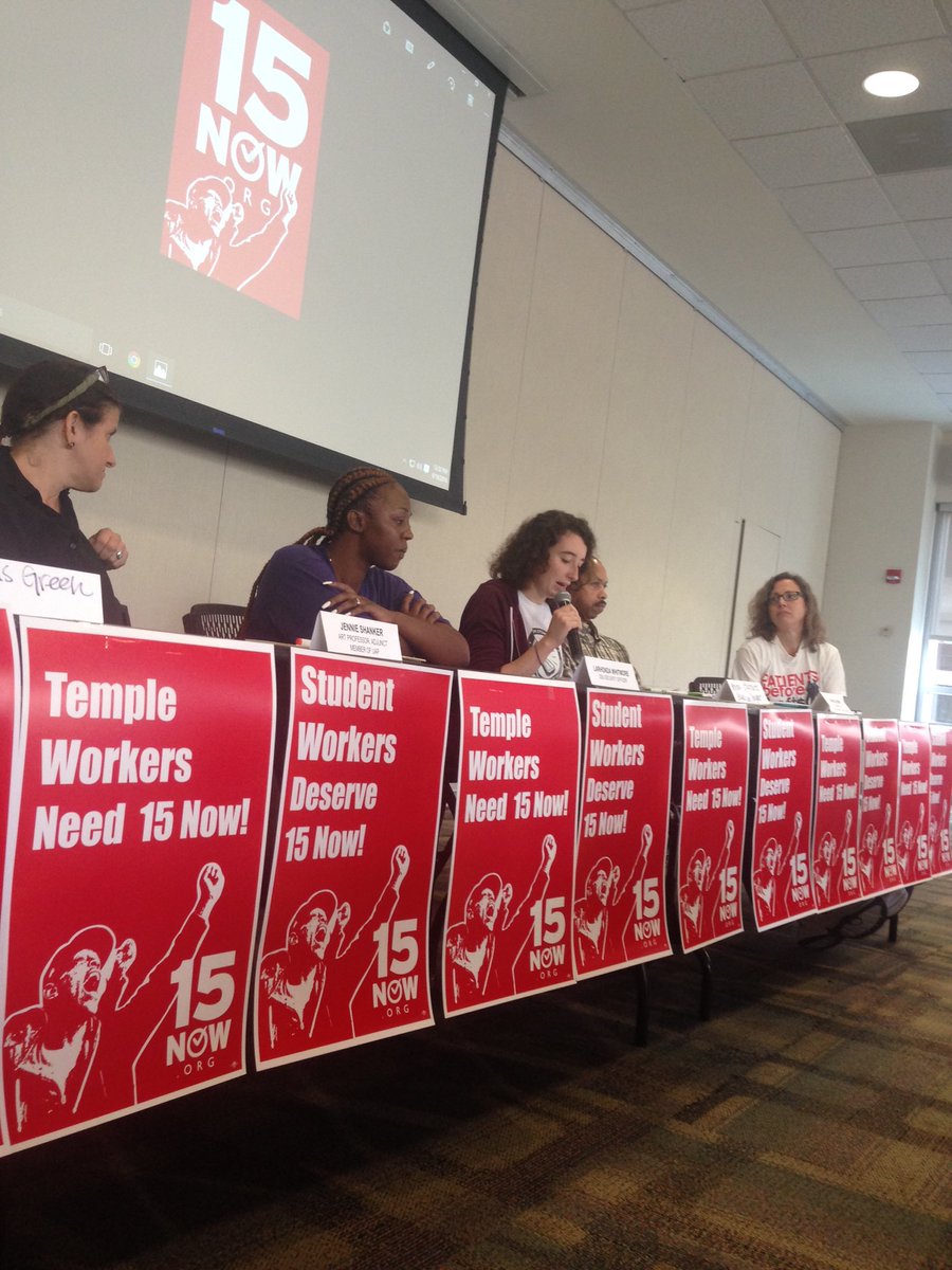 .<a href="/StadiumStomper1/">StadiumStompers</a> &amp; @15nowTemple member Anna "they say low wage jobs are best we can get. But we want #15atTemple! "