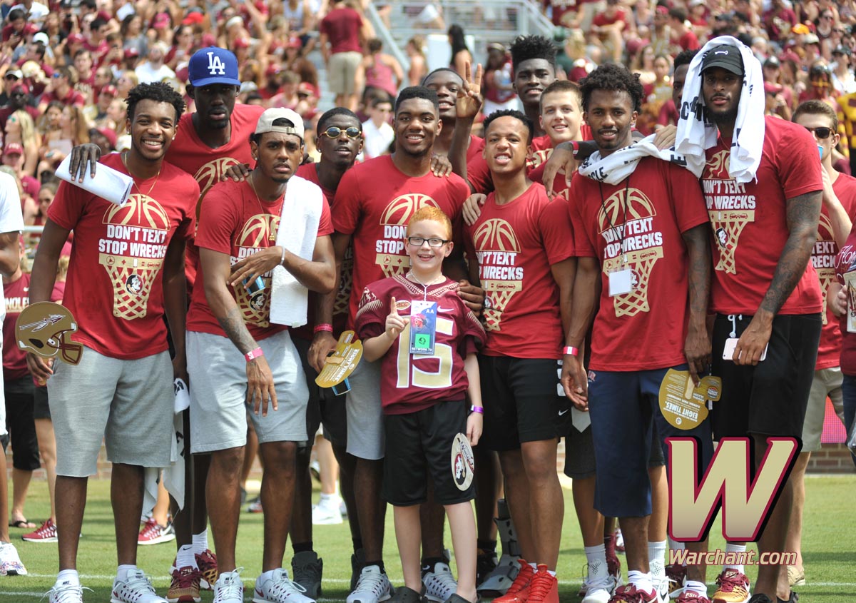 Warchant's tweet image. Super 'Nole Bo Paske with the @fsubasketball team before #FSUs kickoff. #FSUGameday.