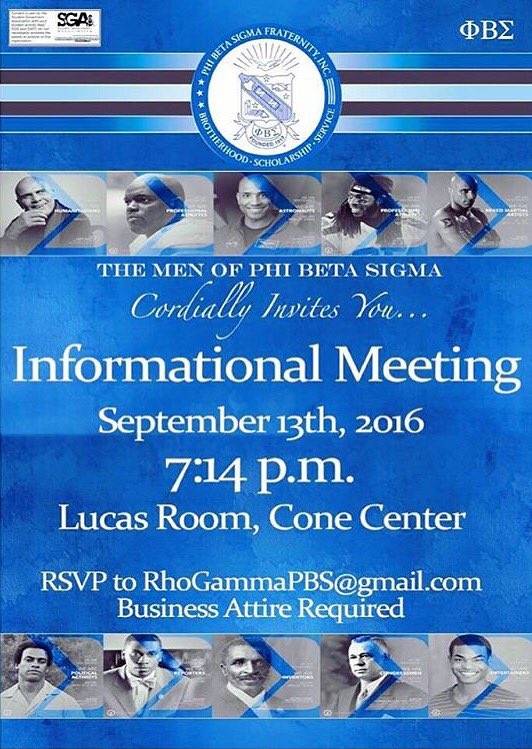 The men of the Rho Gamma chapter of Phi Beta Sigma Fraternity, Inc are hosting an Informational on September 13th.