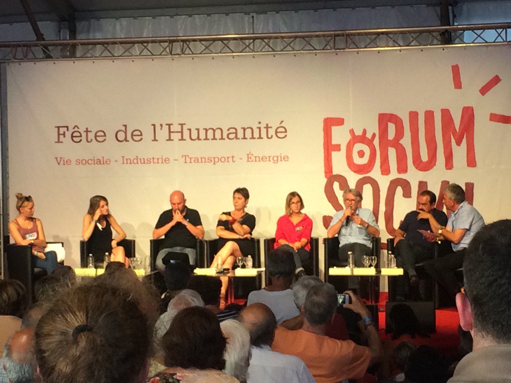 ericcoquerel's tweet photo. Débat historique à la #fetedelhuma entre n1 #cgt #fo #fsu #solidaires #unel #unef. Rdv 15/9 abrogation #loitravail https://t.co/lUBj5dOojN