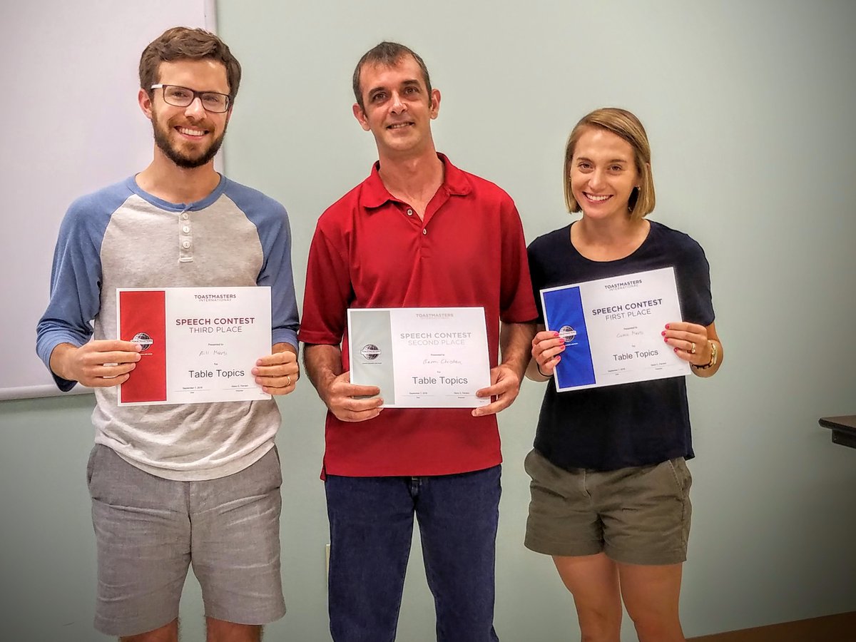 StowTM's tweet photo. We present to you our Table Topics winners from this wks Speech Contest: Grace Myers, Aaron Christian,&amp; Bill Myers! https://t.co/by0r2desjw