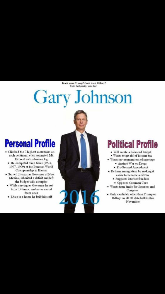 PaLibertarians's tweet photo. Get to know @GovGaryJohnson and vote libertarian this year! #NeverHillary #DumpTrump https://t.co/IhPqHOhvLu
