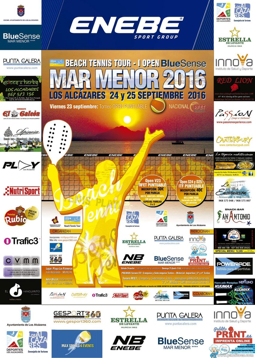MarmeTenisPlaya's tweet photo. Nuestro Ier @ITFbeachtennis Open @BS_Hotels #MARMENOR 2016 ya tiene cartel definitivo.  GRACIAS A TODOS !! https://t.co/rKqWA4yLcF