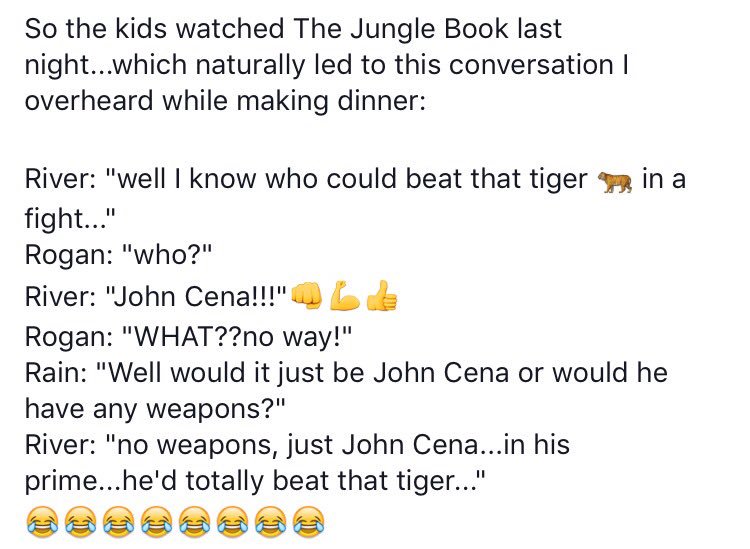 ritz_kelli's tweet photo. @JohnCena, apparently you should fought the tiger in @TheJungleBook https://t.co/bEyFcULO8g