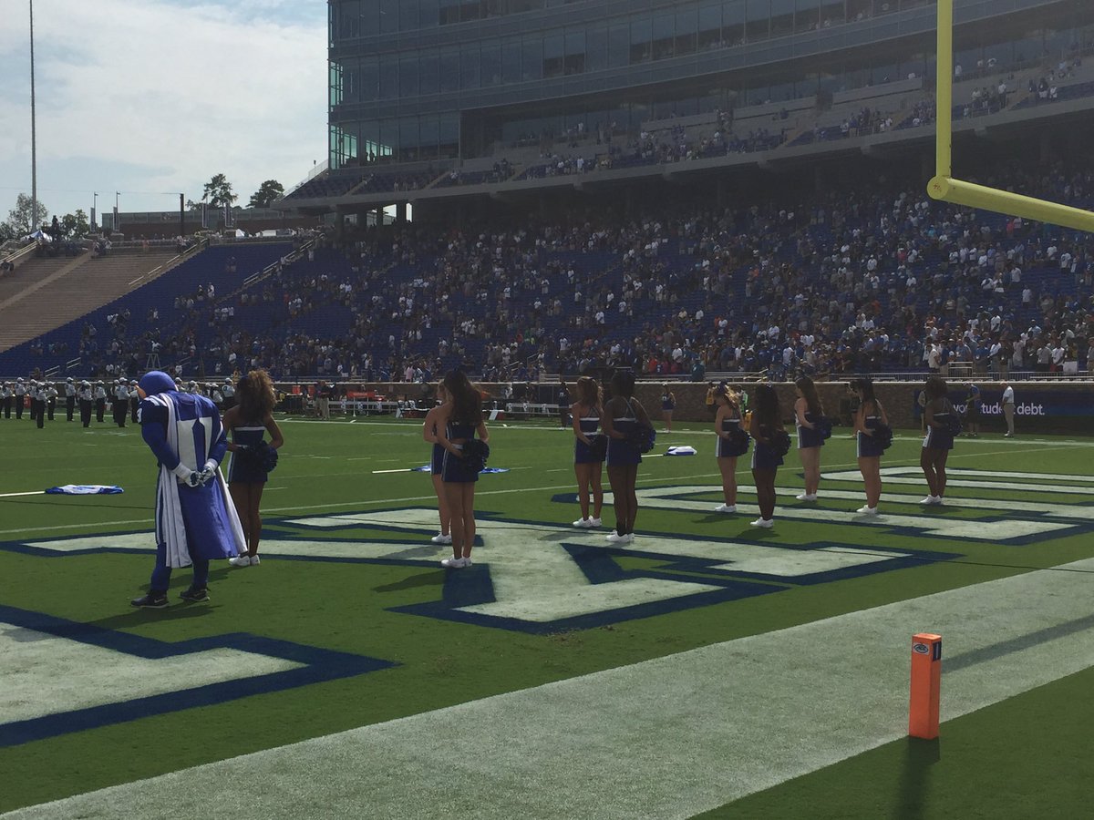 DukeU's tweet image. A moment of silence for the victims of 9/11 before today&apos;s game vs. Wake Forest. #GoDuke #OurProgram