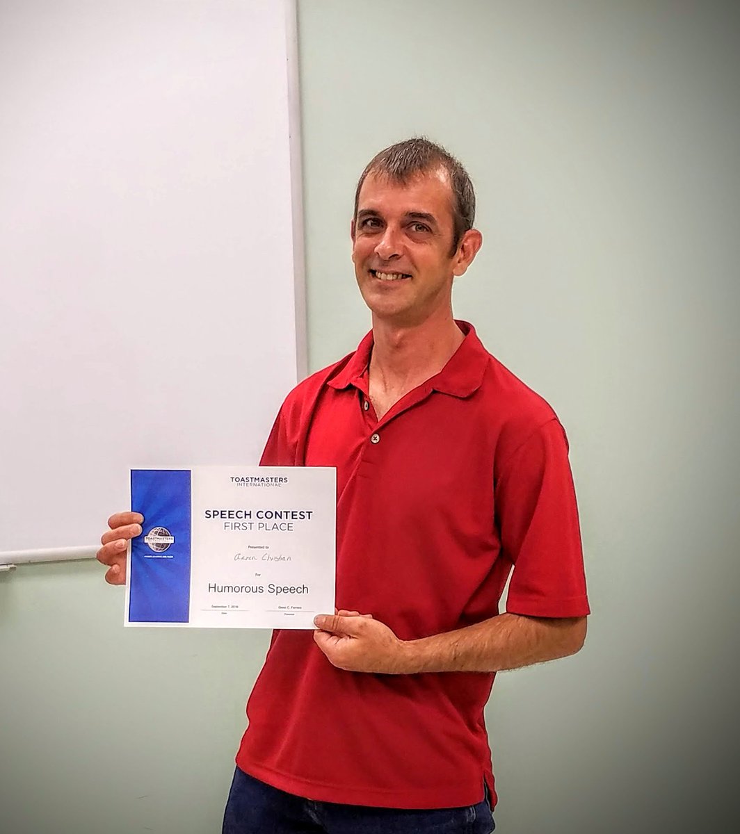StowTM's tweet photo. Congratulations to Aaron Christian, the Humorous Speech Contest Winner for Stow Toastmasters! Way to go!!! https://t.co/20ZJetIS0D