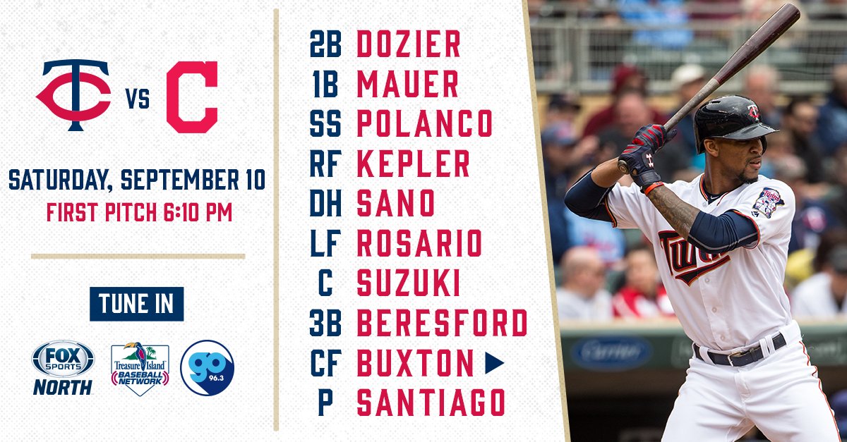 Twins's tweet photo. Here's how the #MNTwins line up vs Cleveland tonight at Target Field. https://t.co/bMR2Au3NUL https://t.co/rtrbEPti9E