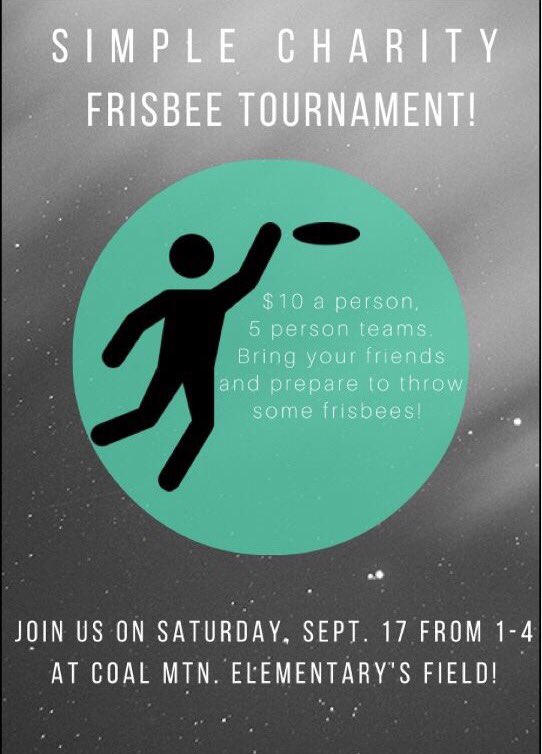nfsimplecharity's tweet photo. Our frisbee tournament is happening in a week!! Bring your friends and get ready to have some fun!! https://t.co/ojXVX7HkUQ