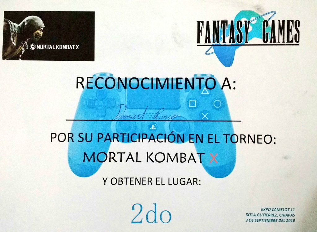 DisastroGames's tweet photo. Felicidades a nuestro compañero @RinconLD por su segundo lugar de Mortal Kombat X en #ExpoCamelot 🎉🎉🎉 https://t.co/WYLbKQEjqt