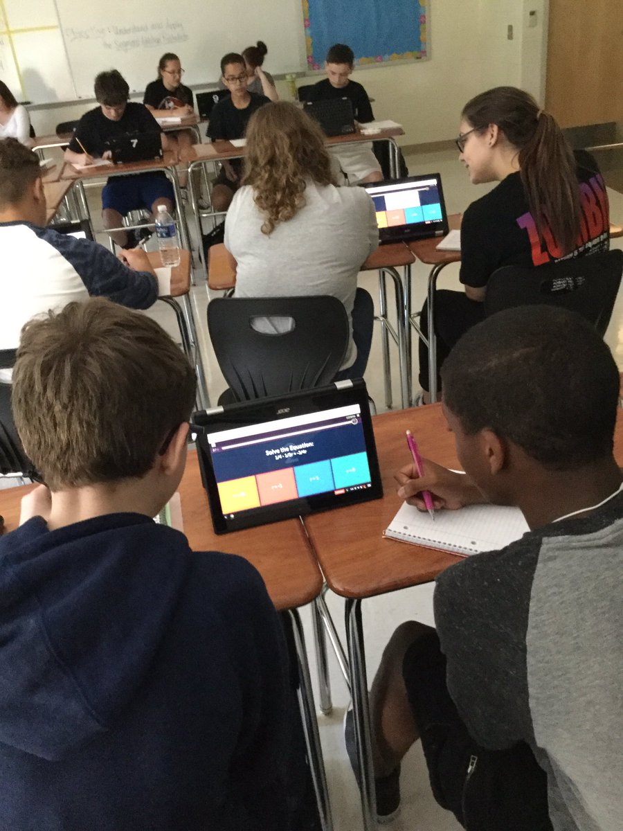 Ss use new Chromebooks to play <a href="/quizizz/">Quizizz (now Wayground)</a> to review solving equations. They had a blast! #edtech #formativeassessment