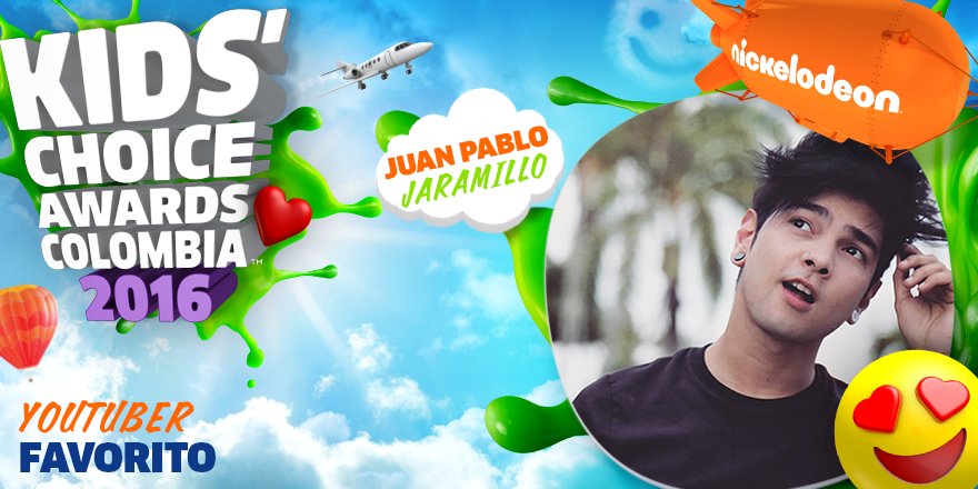 NickelodeonLA's tweet photo. Felicidades a nuestro guapísimo host por sus dos blimps: ¡Chico trendy y Youtuber Favorito! 😎 #KCAColombia2016 https://t.co/m8d54IMv8y
