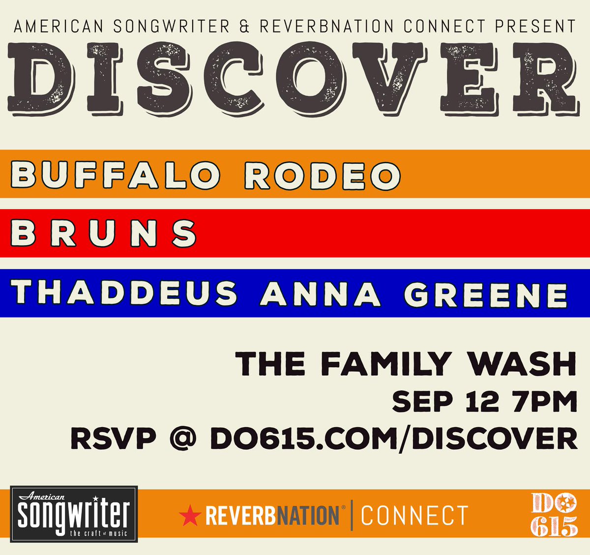 ReverbNation (@reverbnation) on Twitter photo Monday night in #Nashville: <a href="/ThaddeusAGreene/">Thaddeus Anna Greene</a> <a href="/BuffaloRodeo/">Buffalo Rodeo</a> <a href="/brunsband/">B R U N S</a> at <a href="/familywash/">Family Wash</a>! RSVP: do615.com/discover Monday night in #Nashville: <a href="/ThaddeusAGreene/">Thaddeus Anna Greene</a> <a href="/BuffaloRodeo/">Buffalo Rodeo</a> <a href="/brunsband/">B R U N S</a> at <a href="/familywash/">Family Wash</a>! RSVP: do615.com/discover