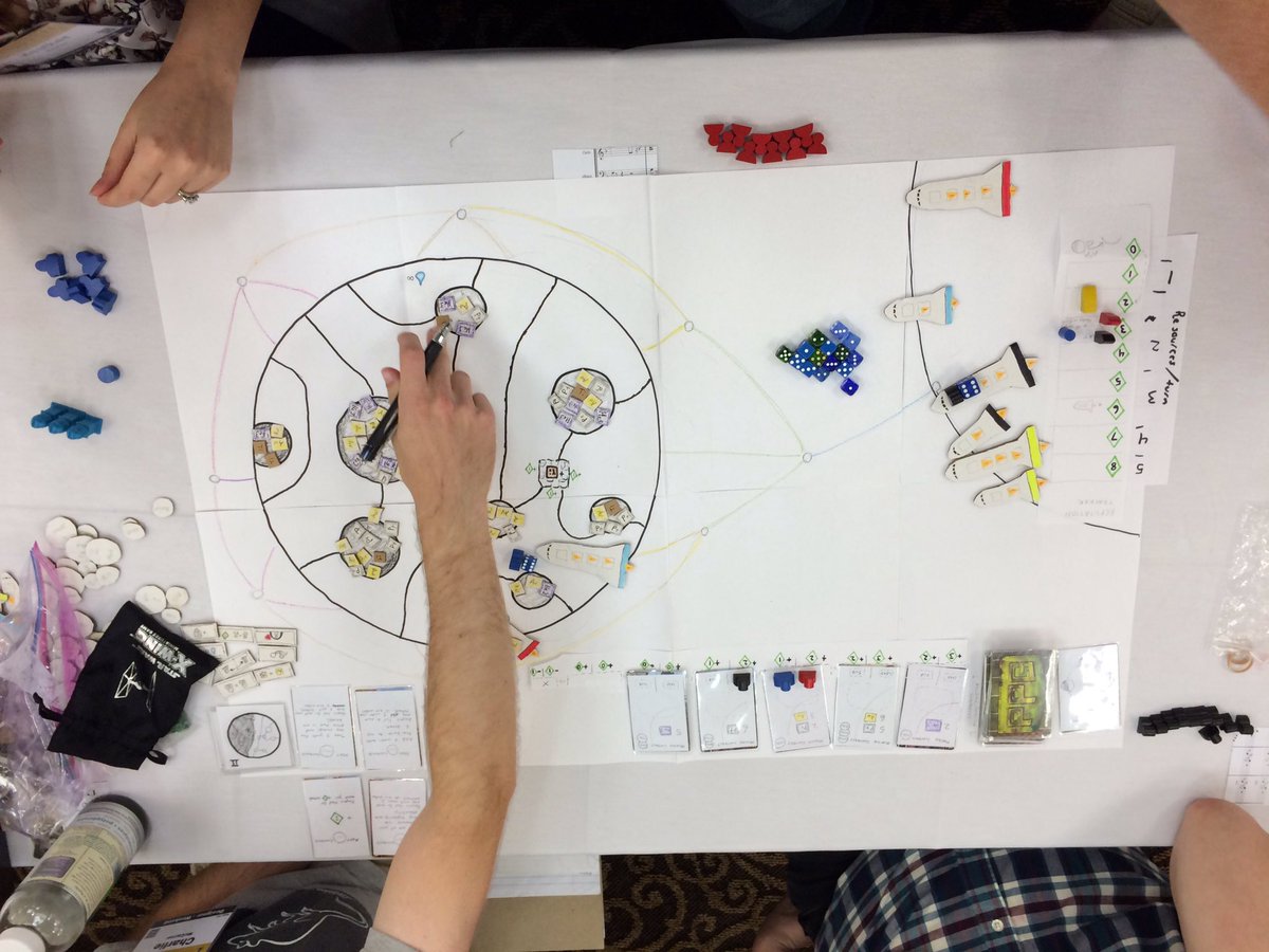 Rattleboxgames's tweet photo. We had fun playing @charliemccarron's lunar mining game at #protospielChicago. It is unnamed... "The Moon is Mine!"? https://t.co/7X6Siqfdtj