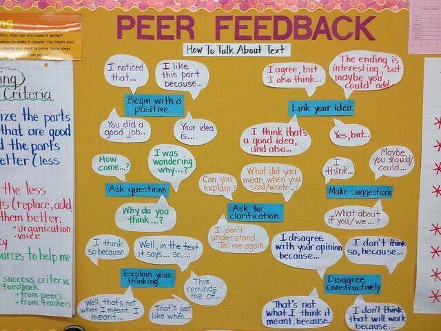 Alex_Corbitt's tweet photo. Peer Feedback Sentence Frames 👥💡 (via @WeAreTeachers) #edchat #education #elearning #engchat #mathchat #edtech https://t.co/2GOoDFEN6T