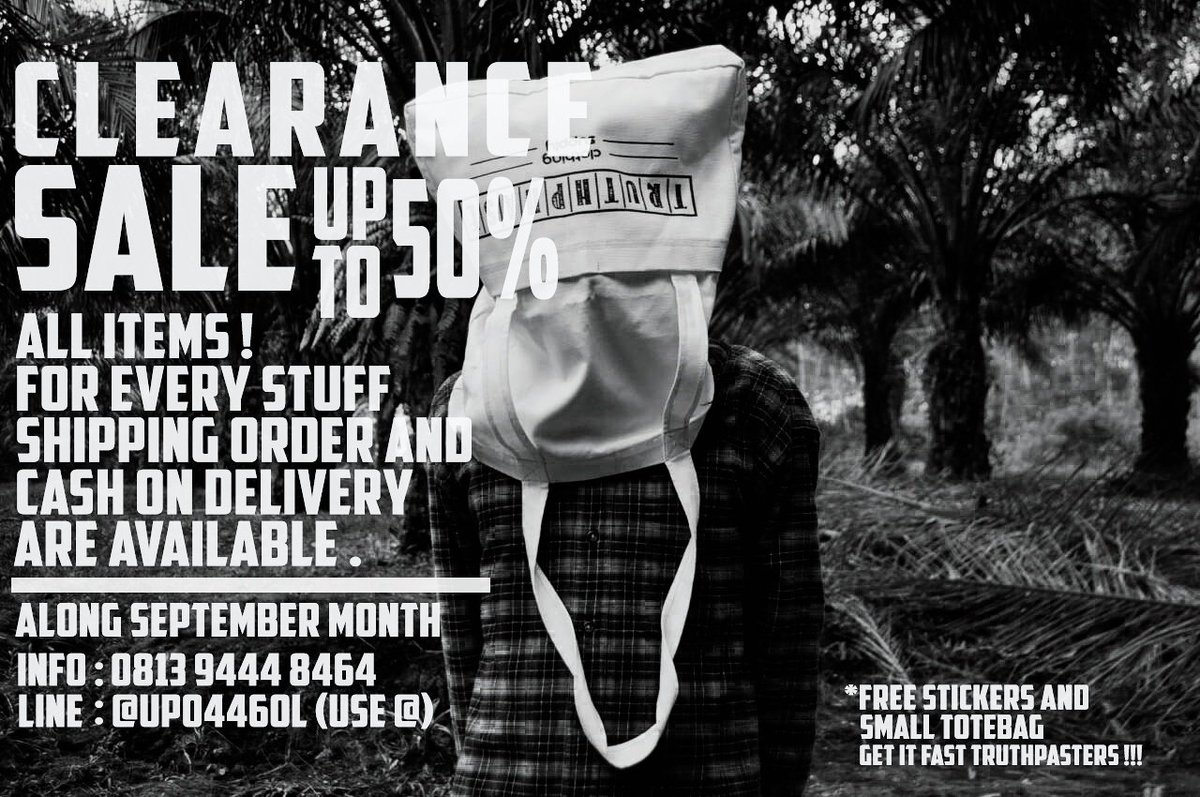 Clearance sale!.
Up to 50% (all items) 
Along september month . 
*Free stickers and small totebag while stock last .
