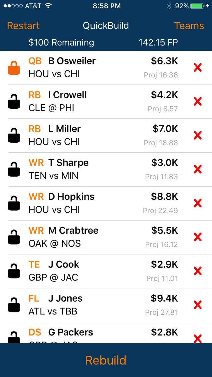 jbun___'s tweet photo. @RotoGrinders #RGQuickbuild. Osweiler has a chance to put up big numbers and go low owned https://t.co/nWxsXCvisx