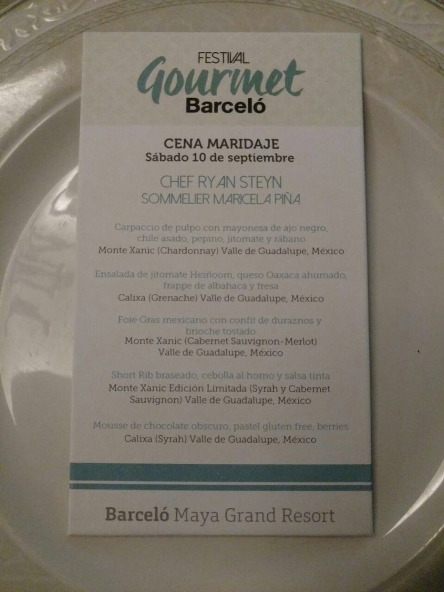 Ya estamos en la 2da cena del Festival Gourmet <a href="/BarceloMayaGR/">Barceló Maya Grand R</a> con el chef <a href="/Steynryan/">ryan steyn</a> y la sommelier Maricela Piña