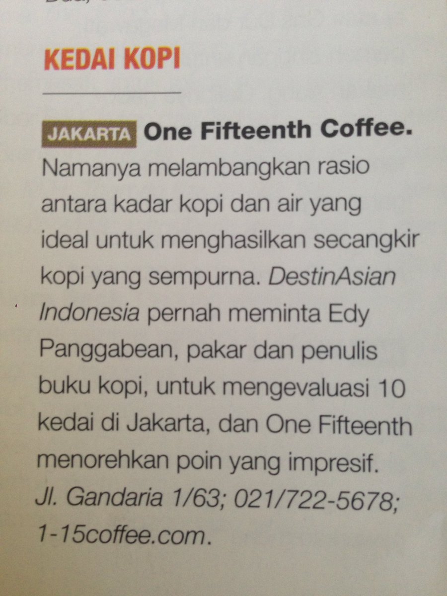 Woo.. Congrats Kadod! <a href="/doddy_samsura/">Doddy Samsura</a> 1/15 Coffee diulas di <a href="/DestinAsianID/">DestinAsian Indonesia</a> edisi ini ☕️
