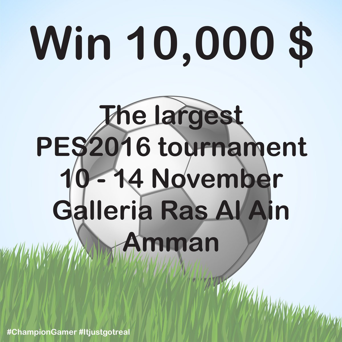 ChampionGamer_'s tweet photo. Play PES2016 and win 10,000$ with the largest tournament in Jordan from 10-14 November at Gallria Ras Al Ain. https://t.co/XVZav3R3Kc