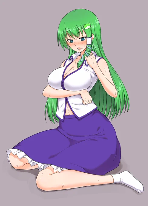 汗をかいてる早苗さん 