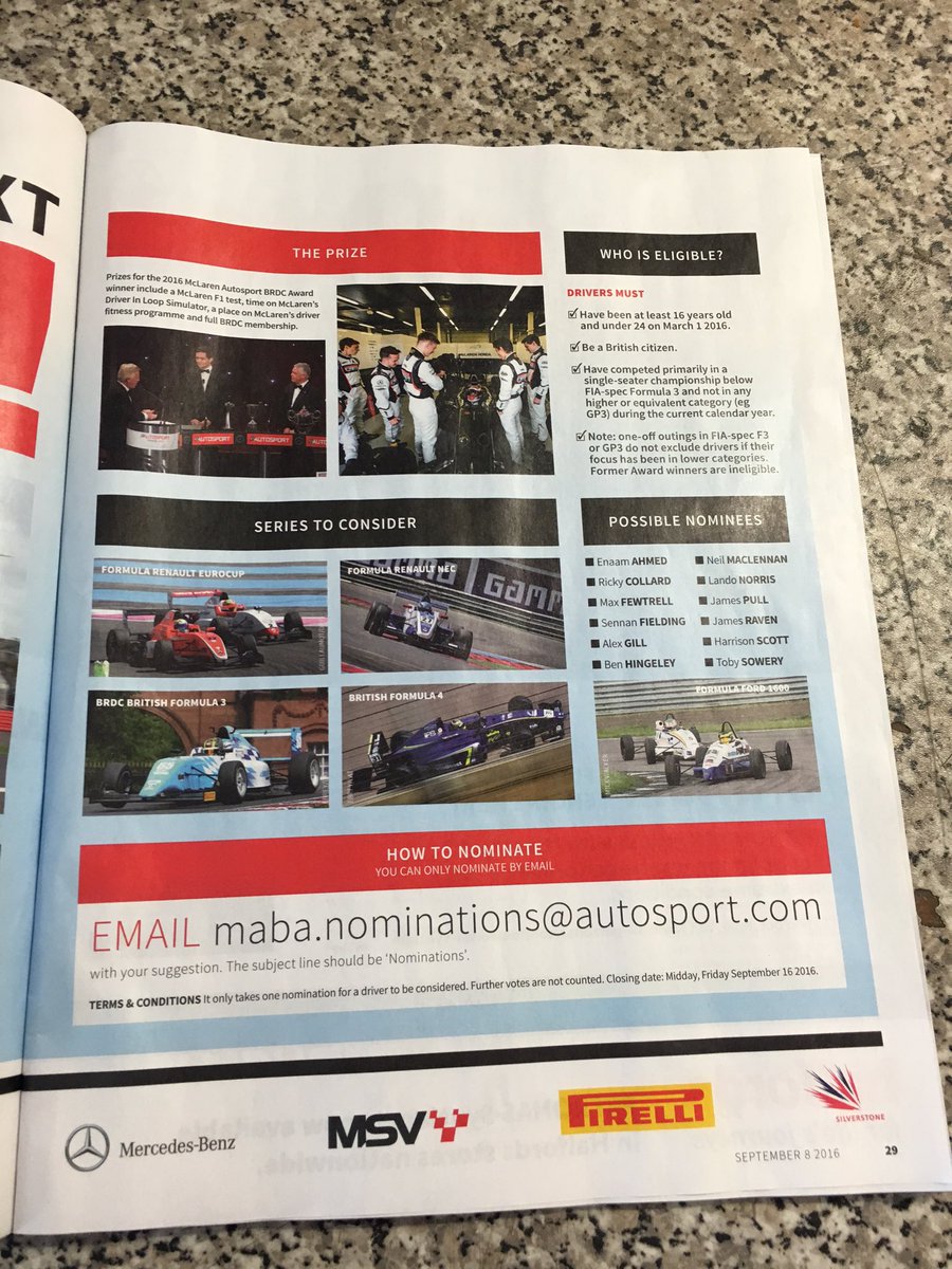 NeilMacRacing's tweet photo. So proud to be listed in Autosport would be grateful if you could vote for me @SMRC4 @dariofranchitti @allanmcnish https://t.co/CP7eQ5Gr95