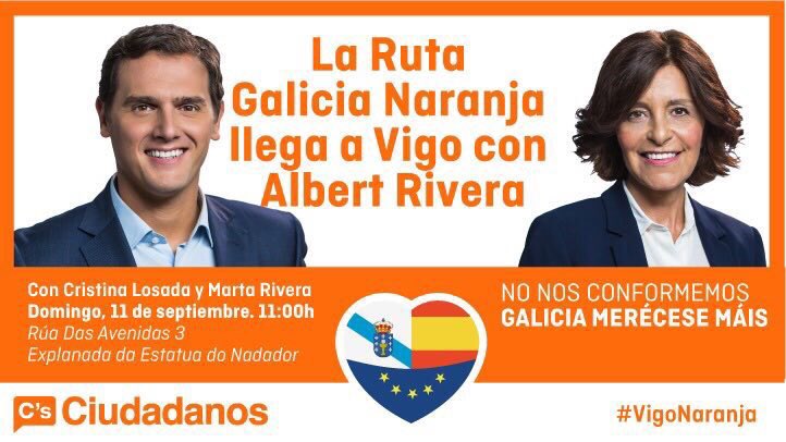 Albert_Rivera's tweet photo. Buenos días, de camino al acto #VigoNaranja a apoyar a @christinalosada y a @CsGalicia . https://t.co/q0D5NvF1gF