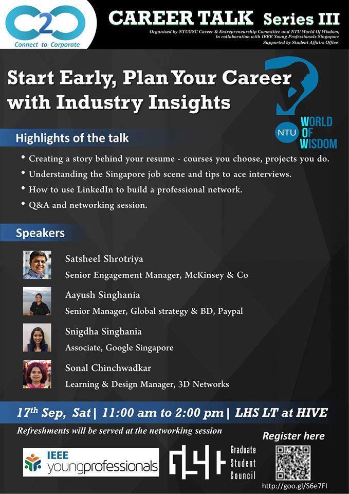 All NTUGSC C&amp;E team is bringing yet another career workshop on how to plan your career with industry insights.